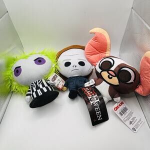 3 Scary Movie Plush. Jason From Halloween, Gremlins, & Beetlejuice W/ Tags Clean